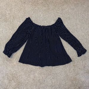 American Eagle Off the Shoulder Black Polka Dot Blouse